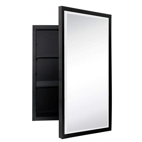 Black Metal Framed Recessed Bathroom Medicine Cabinet With Mirror