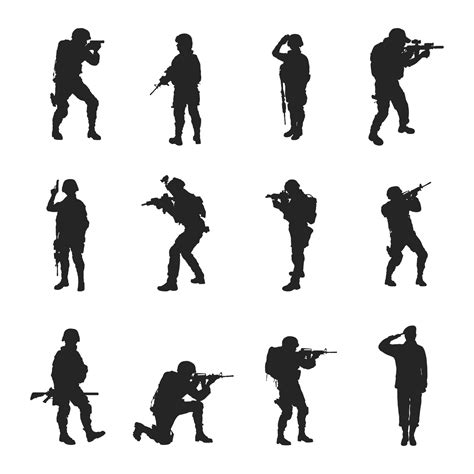 soldier silhouettes military soldier silhouette set 14657040 vector art at vecteezy