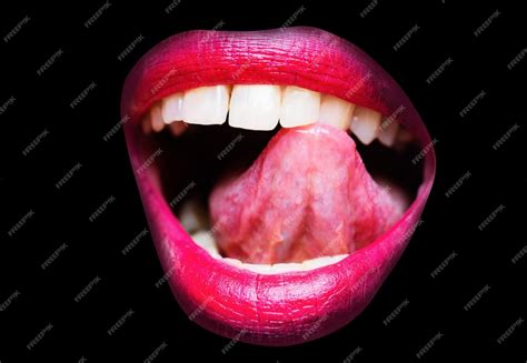 Premium Photo Sensual Lips Sensual Open Mouth With Tongue Lick White