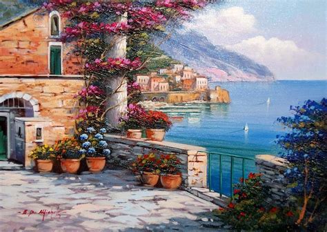 Amalfi Panorama South Of Italy Painting By Ernesto Di Michele