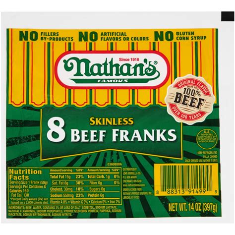 Nathan S Famous Skinless Beef Franks Oz Walmart Com Walmart Com