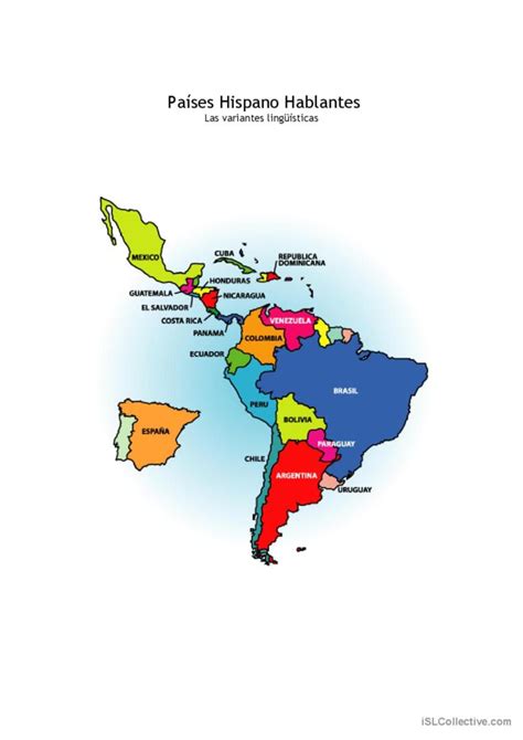 Mapa Los Países Hispanohablantes Com Español Ele Hojas De Trabajo Pdf