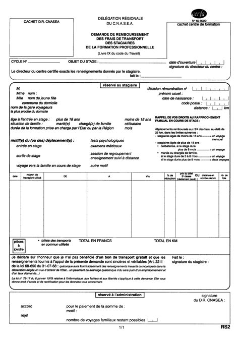 Formulaire Demande De Remboursement Des Frais De Transport