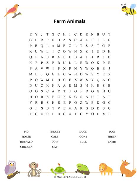 Farm Animals Word Search Free Printable Word Search For Kids