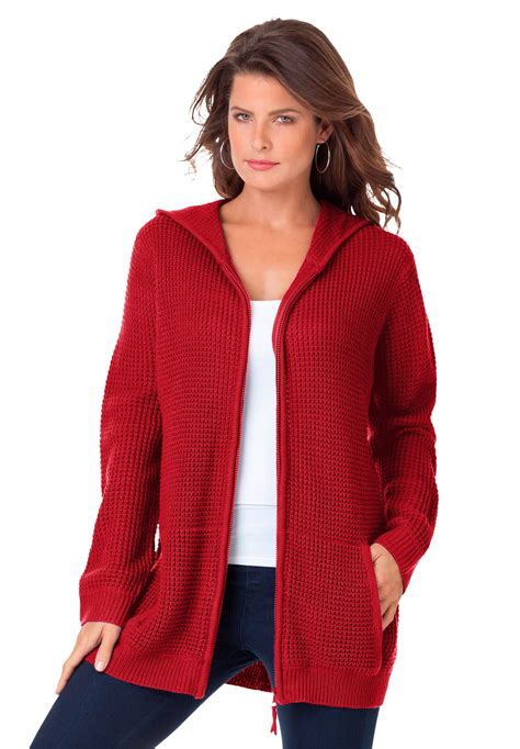 Roamans Womens Plus Size Thermal Hoodie Cardigan Zip Up Sweater
