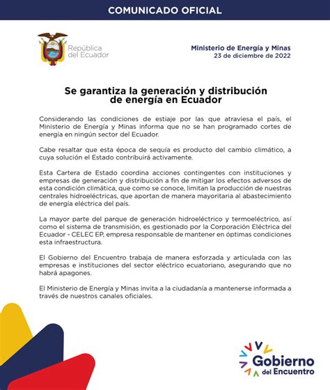 Comunicado Oficial Ministerio De Energia Y Minas