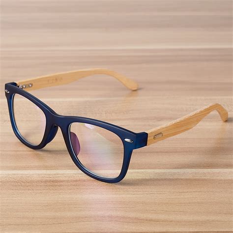 Korean Glasses Frame Clear Lens Optical Frames Fake Eyeglasses Wooden Bamboo Matte Black Blue