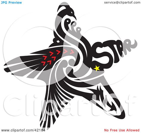 Clipart Illustration Of A Black Abstract Star With A Bird