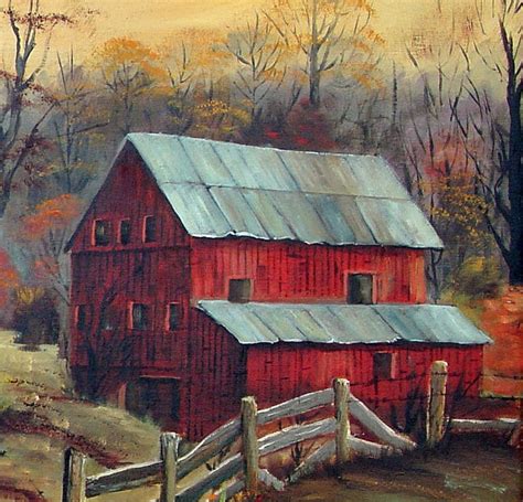 Southern Fine Art Paintings Prints Red Barn And Fence Red Etsy