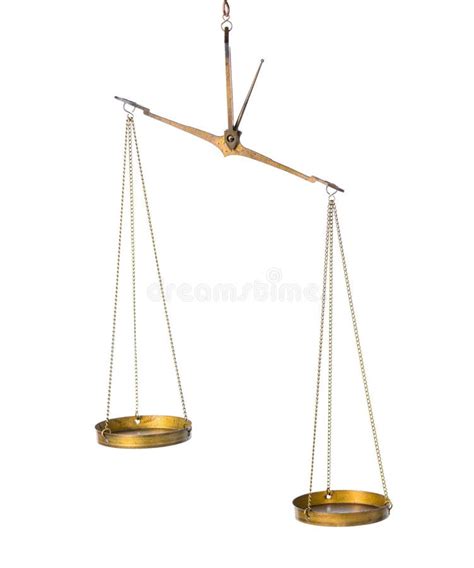 Balance Abstract Concept Of Vintage Brass Scales Is Isolated On Stock