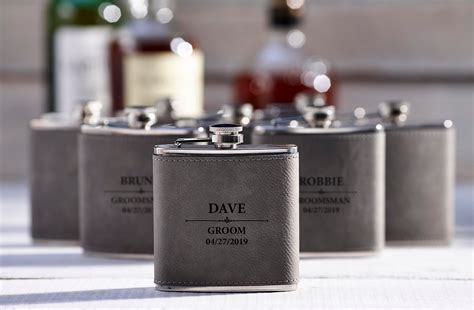 Personalized Set Of Flasks Groomsmen Wedding Gift Best Man Leather
