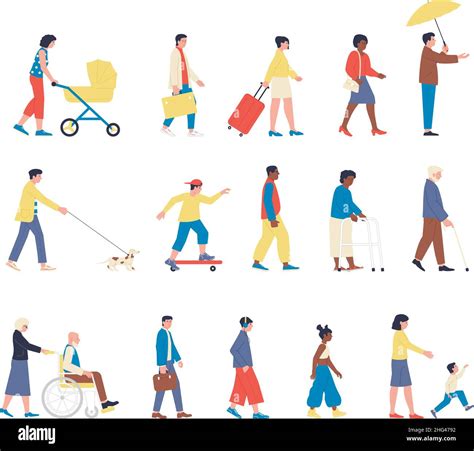 Cartoon People Walking Street Person Walk Summer Activity Characters