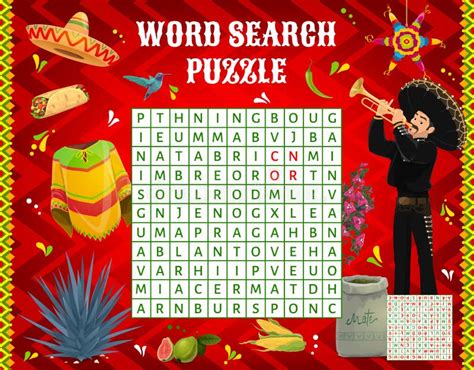 Word Search Puzzle Game Worksheet Mexican Quiz Stock Illustration