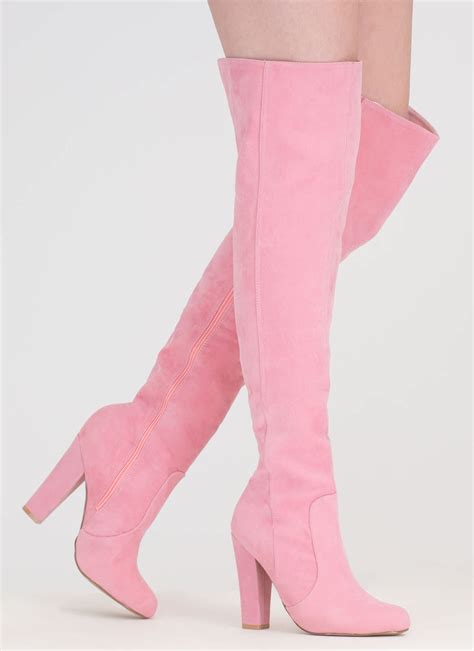 walking tall over the knee boots pink pink suede boots pink boots high heel boots knee