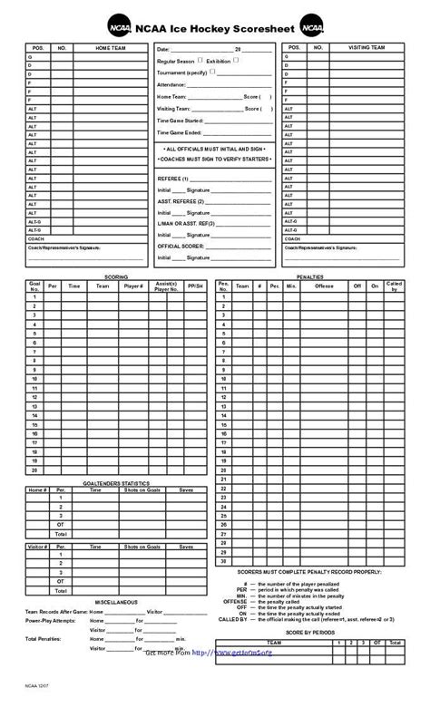 Ncaa Ice Hockey Scoresheet Download Score Sheet For Free Pdf Or Word