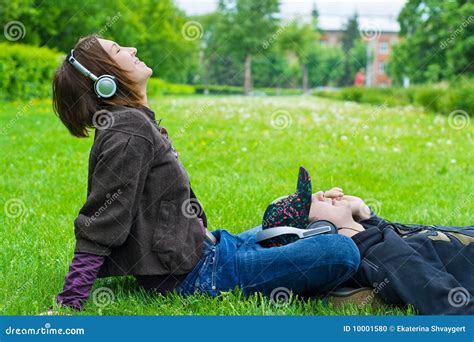 Couple Listening Music Stock Photo Image Of Headphones 10001580