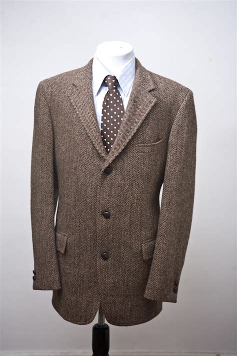 Vintage Harris Tweed Wool Herringbone Sport Coat By Brightwall