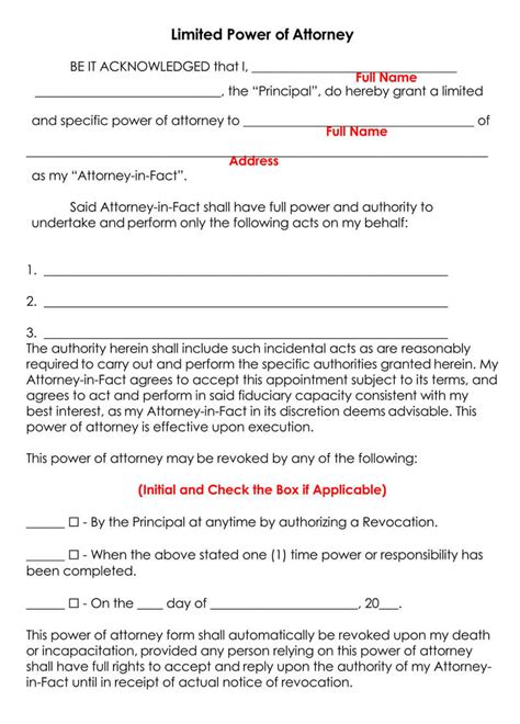 Limited Power Of Attorney California Template