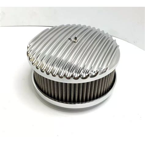 Pair Of Polished Finned Aluminum Air Cleaners 4 Barrel 6 38 Show