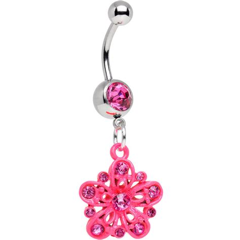 Pink Gem Perfectly Pink Posy Flower Dangle Belly Ring Bodycandy