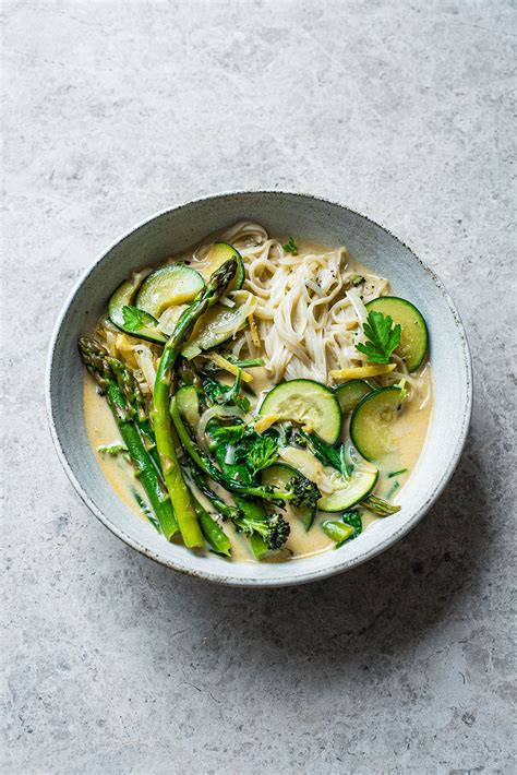 Spring Green Vegetable Coconut Rice Noodles Occasionally Eggs