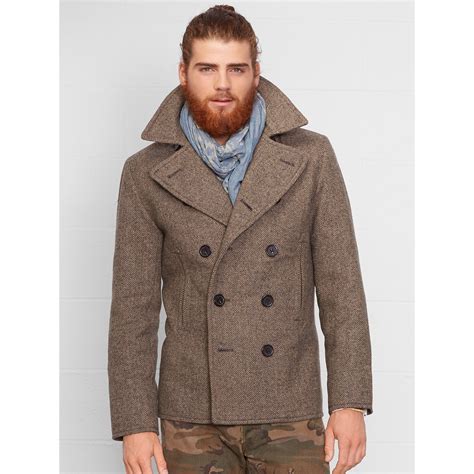 Denim And Supply Ralph Lauren Herringbone Pea Coat In Brown For Men Lyst