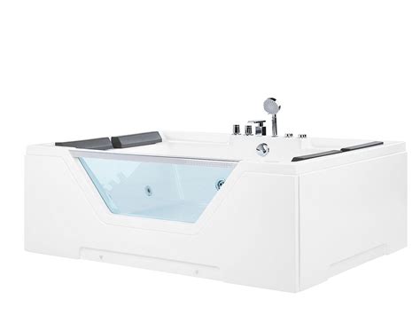 Freistehende Whirlpool Badewanne 170x120 Cm Mit 8 Massage Düsen Glas Led Xxl Luxus Spa Für 2