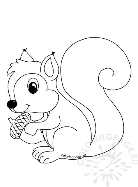 Incredible coloring page of a masked creature. Forest animals coloring page Squirrel with acorn ...