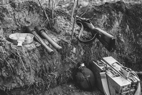 German Military Ammunition Of World War Ii On Ground Rifle Gre Stock