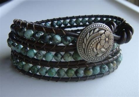 African Turquoise And Leather Wrap Bracelet Beaded Leather Wraps Bead