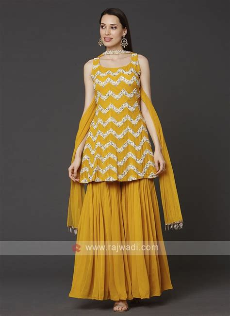 Yellow Color Gharara Suit In 2021 Stylish Party Dresses Indian