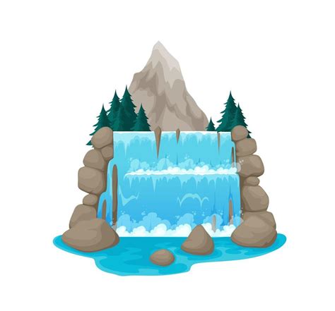 Cascada De Montaña De Dibujos Animados Cascada De Agua En Las Rocas