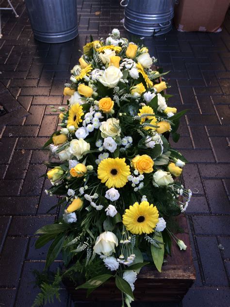 Yellow And White Casket Top Funeral Tributes Casket Floral