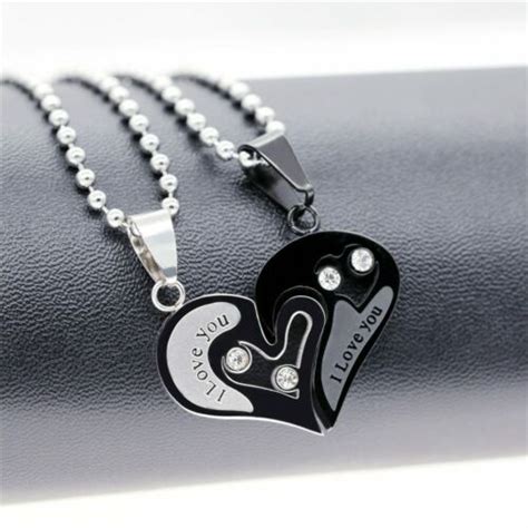 Stainless Steel Couple Heart Pendant Necklace Jewelry Valentines Day
