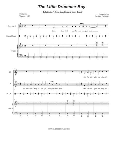 All instrumentations piano solo (23) alto saxophone (9) piano, vocal and guitar (8) violin (7) guitar notes and tablatures (5). Preview Little Drummer Boy (for SSA) (H0.822295-SC000999584) - Sheet Music Plus