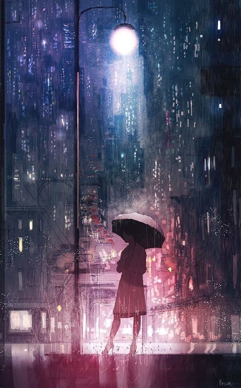 Anime Girl In The Rain With Umbrella Gambarku