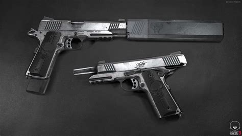 M1911 Muffler Kimber 3d Render M1911 Pistol Gun 3d Wren Custom