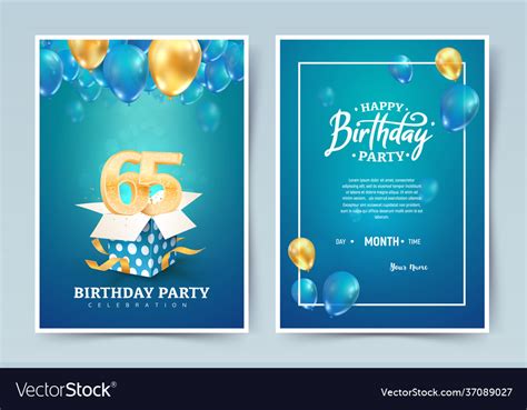 65th Years Birthday Invitation Double Card Vector Image