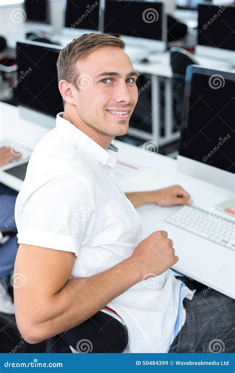 Student Smiling At Camera In Computer Class Stock Image Image Of