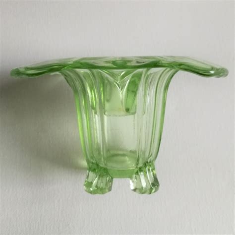 Art Deco Vintage Green Depression Glass Vase Posy Bowl Dish Etsy