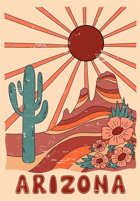 Vibraciones Del Desierto De Arizona Con Sol Montaña Flores Cactus Y