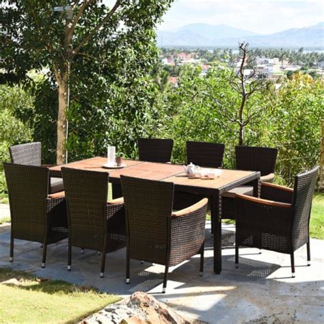 Costway 9PCS Patio Rattan Dining Set 8 Chairs Cushioned 1 Unit Smith