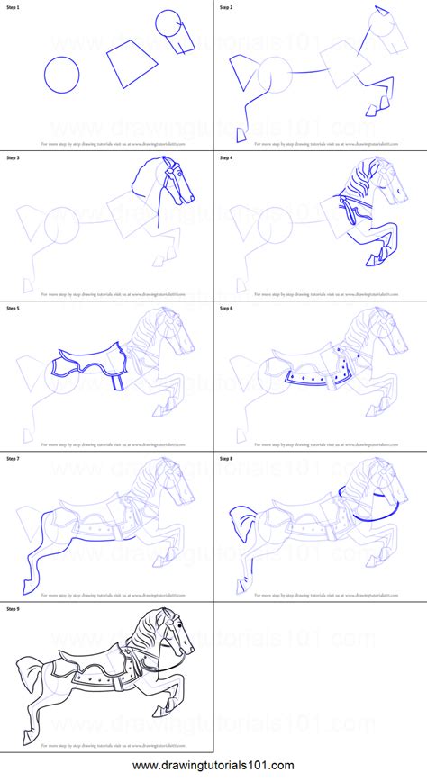 Outline your drawing and color the horse brown and gray for the tail and mane. How to Draw Carousel Horse printable step by step drawing ...