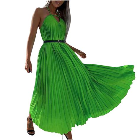 Meldvdib Womens Bohemian Dress Deep V Neck Summer Flowy Long Maxi Dresses Sexy Green Sleeveless