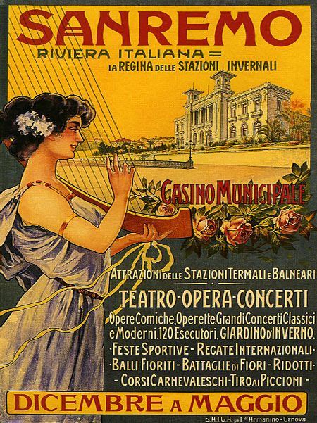 Vintage Italian Opera Poster Sanremo Плакат Иллюстрации Выставки