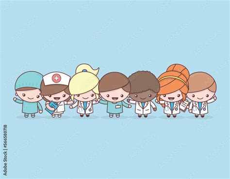 Cute Chibi Kawaii Characters Profession Set Hospital Medical Staff