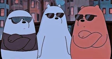 Three Cartoon Bears Wearing Sunglasses And Standing Next To Each Other