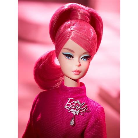 Barbie 60th Anniversary Proudly Pink Doll With Ponytail And Logo Brooch