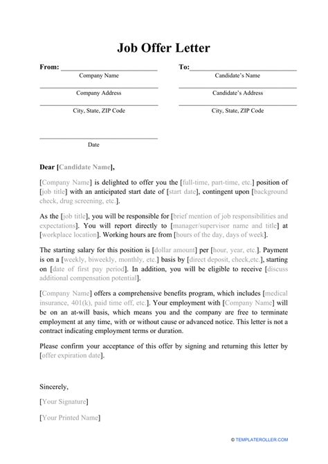 Job Offer Letter Template Fill Out Sign Online And Download Pdf