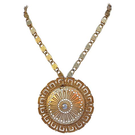 vintage monet greek key etruscan medallion 1970s pendant necklace recoveryparade